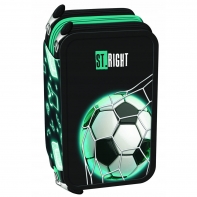 Piórnik trzykomorowy z wyposażeniem St.Right NEON FOOTBALL