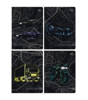 4x zeszyt A5, 32 kartki, trzylinia, chłopiec – cars/trucks/motorbikes