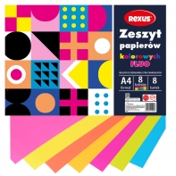 Wycinanka zeszyt A4 papierów kolorowych kredowanych FLUO 8 kart REXUS BENIAMIN