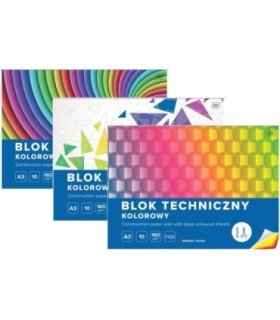 3 SZT. X BLOK TECHNICZNY KOLOROWY A3 INTERDRUK 10 ARKUSZY, 160g/m2