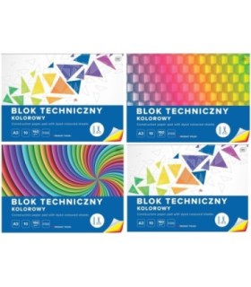 4 SZT. X BLOK TECHNICZNY KOLOROWY A3 INTERDRUK 10 ARKUSZY, 160g/m2