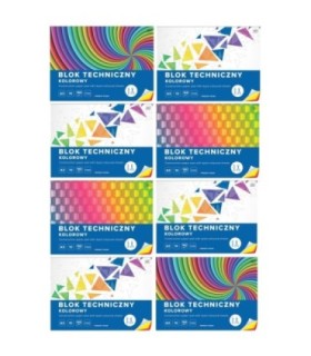 8 SZT. BLOK TECHNICZNY KOLOROWY A3 INTERDRUK 10 ARKUSZY, 160g/m2