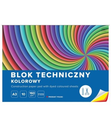 8 SZT. BLOK TECHNICZNY KOLOROWY A3 INTERDRUK 10 ARKUSZY, 160g/m2