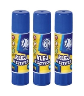 3 x KLEJ SZKOLNY ASTRA W SZTYFCIE 8 g SUPER MOCNY, NIE MARSZCZY PAPIERU
