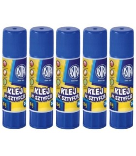 5 x KLEJ SZKOLNY ASTRA W SZTYFCIE 8 g SUPER MOCNY, NIE MARSZCZY PAPIERU