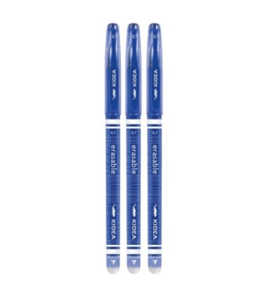 3 szt. x długopis żelowy wymazywalny Kidea z gumką – niebieski, 0.7 mm, pióro