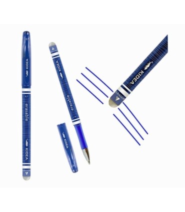 3 szt. x długopis żelowy wymazywalny Kidea z gumką – niebieski, 0.7 mm, pióro
