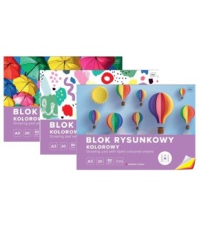 3 SZT. X BLOK RYSUNKOWY KOLOROWY 20 KARTEK 10 KOLORÓW A3 80g Interdruk