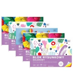 5 SZT. X BLOK RYSUNKOWY KOLOROWY 20 KARTEK 10 KOLORÓW A4 80g Interdruk