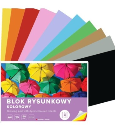 8 SZT. X BLOK RYSUNKOWY KOLOROWY 20 KARTEK 10 KOLORÓW A4 80g Interdruk
