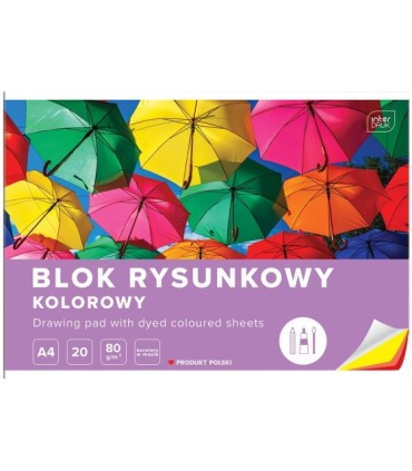 8 SZT. X BLOK RYSUNKOWY KOLOROWY 20 KARTEK 10 KOLORÓW A4 80g Interdruk