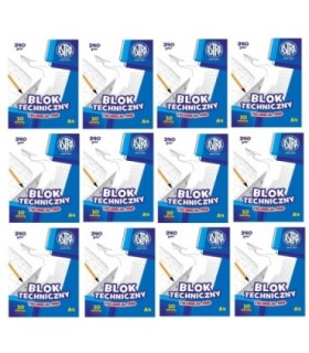 12 szt. x Blok techniczny Astra A4 240g/m2 10 białych arkuszy