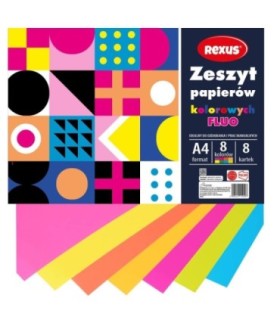 Wycinanka zeszyt A4 papierów kolorowych kredowanych FLUO 8 kart REXUS  BENIAMIN