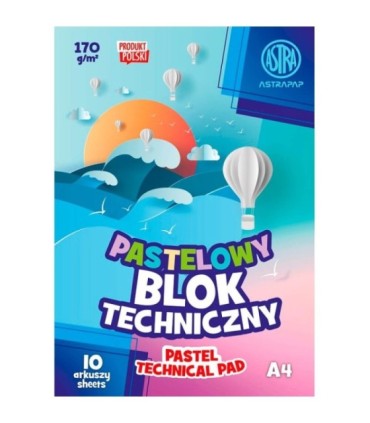 20 szt. x Blok techniczny Astra 10 pastelowych, kolorowych kartek A4