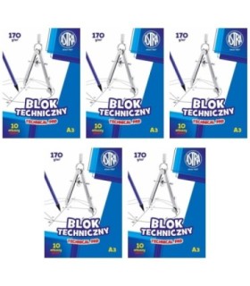 5x Blok techniczny biały A3 ASTRA 10 arkuszy 170g