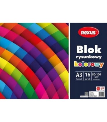 Blok rysunkowy kolorowy REXUS Beniamin A3 16 kartek, 80-100g/m2