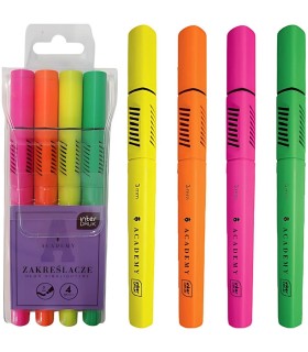 Zestaw 4 neonowych zakreślaczy ze ściętą końcówką INTERDRUK Academy