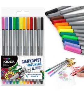 Cienkopisy z precyzyjną końcówką 12 kolorów KIDEA
