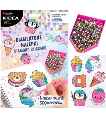 Diamentowe nalepki słodkości 6 dużych naklejek 500 diamentów KIDEA