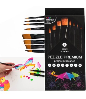Pędzle premium pędzelki malarskie zestaw 8 sztuk: 1, 3, 7, 10, 12, 18, 20, 03 KIDEA