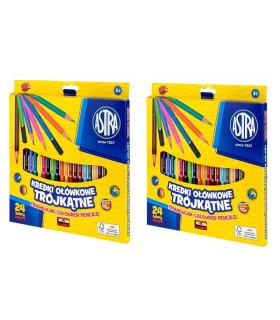 Zestaw 2× kredki ołówkowe trójkątne Astra, 24 kolory, gratis temperówki