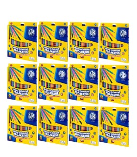 Zestaw 12× kredki ołówkowe trójkątne Astra, 24 kolory, gratis temperówki