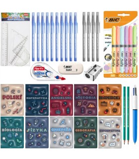 MEGA zestaw wyprawka szkolna do klas 7-8 i liceum, BIC, XXL 40 elementów w tym 10 zeszytów przedmiotowych