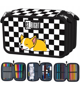 Piórnik trzykomorowy z wyposażeniem St.Right SLEEPY CORGI