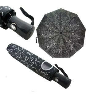 Otwierana i zamykana automatycznie parasolka damska Tiros – Srebrne Krople, czarna