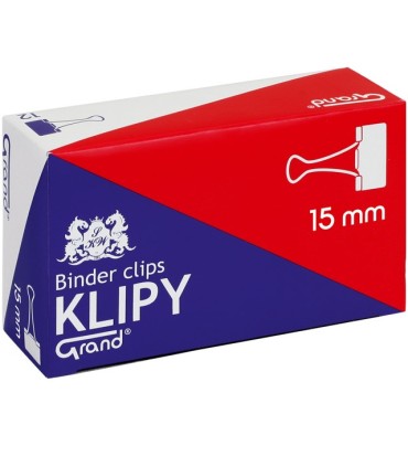 Klipy biurowe, klipsy do organizacji dokumentów, papieru,  15 mm (1/2”), 12 szt., Grand