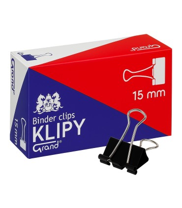 Klipy biurowe, klipsy do organizacji dokumentów, papieru,  15 mm (1/2”), 12 szt., Grand