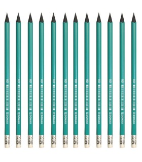 12x Ołówek syntetyczny z gumką DONAU, HB, lakierowany, zielony
