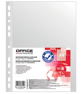 Koszulki na dokumenty OFFICE PRODUCTS, A4, 30 µm, krystaliczne, 100 sztuk