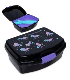 Śniadaniówka szkolna z wyjmowaną tacką i sztuścami COOLPACK RUMI opalizujące jednorożce