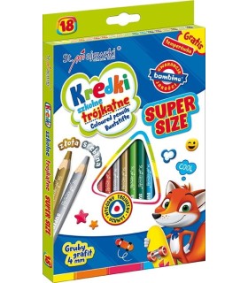 18 kredek ołówkowych trójkątnych z grubym grafitem 4 mm Bambino + temperówka