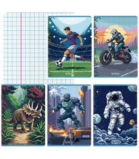 5 SZT. X ZESZYT A5, 32 KARTKI, KRATKA Z MARGINESEM, PIXEL FUN DLA CHŁOPCA, HERLITZ