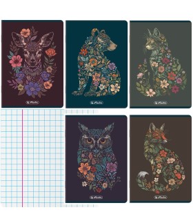 5 SZT. X ZESZYT A5, 32 KARTKI, KRATKA Z MARGINESEM, FLORAL ANIMALS, HERLITZ