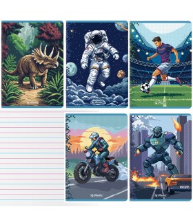 5 SZT. X ZESZYT A5, 32 KARTKI, KOLOROWE TRZY LINIE, PIXEL FUN DLA CHŁOPCA, HERLITZ