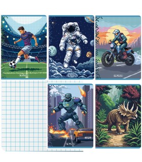 5 SZT. X ZESZYT A5, 16 KARTEK, KRATKA, PIXEL FUN DLA CHŁOPCA, HERLITZ