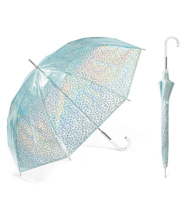 Przezroczysta, głęboka parasolka damska HAPPY RAIN opalizujące cętki