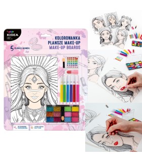 Kolorowanka MAKE-UP 5 plansz, cienie, diamenty, markery, szminka KIDEA