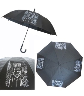 PARASOLKA DŁUGA AUTOMATYCZNA 98 CM, CZARNA, FUNNY RAIN PIES