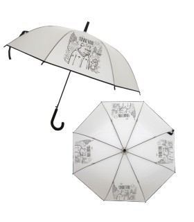 PARASOLKA DŁUGA AUTOMATYCZNA 98 CM, MLECZNA, FUNNY RAIN KOT