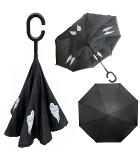 Parasol odwrócony REVERSE Wings, czarny z białymi skrzydłami, 108 cm