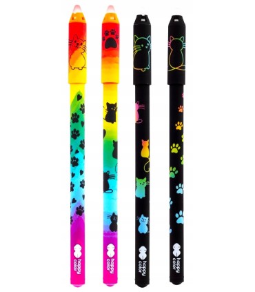 Zestaw 4 wymazywalnych długopisów ze skuwką HAPPY COLOR KOTKI
